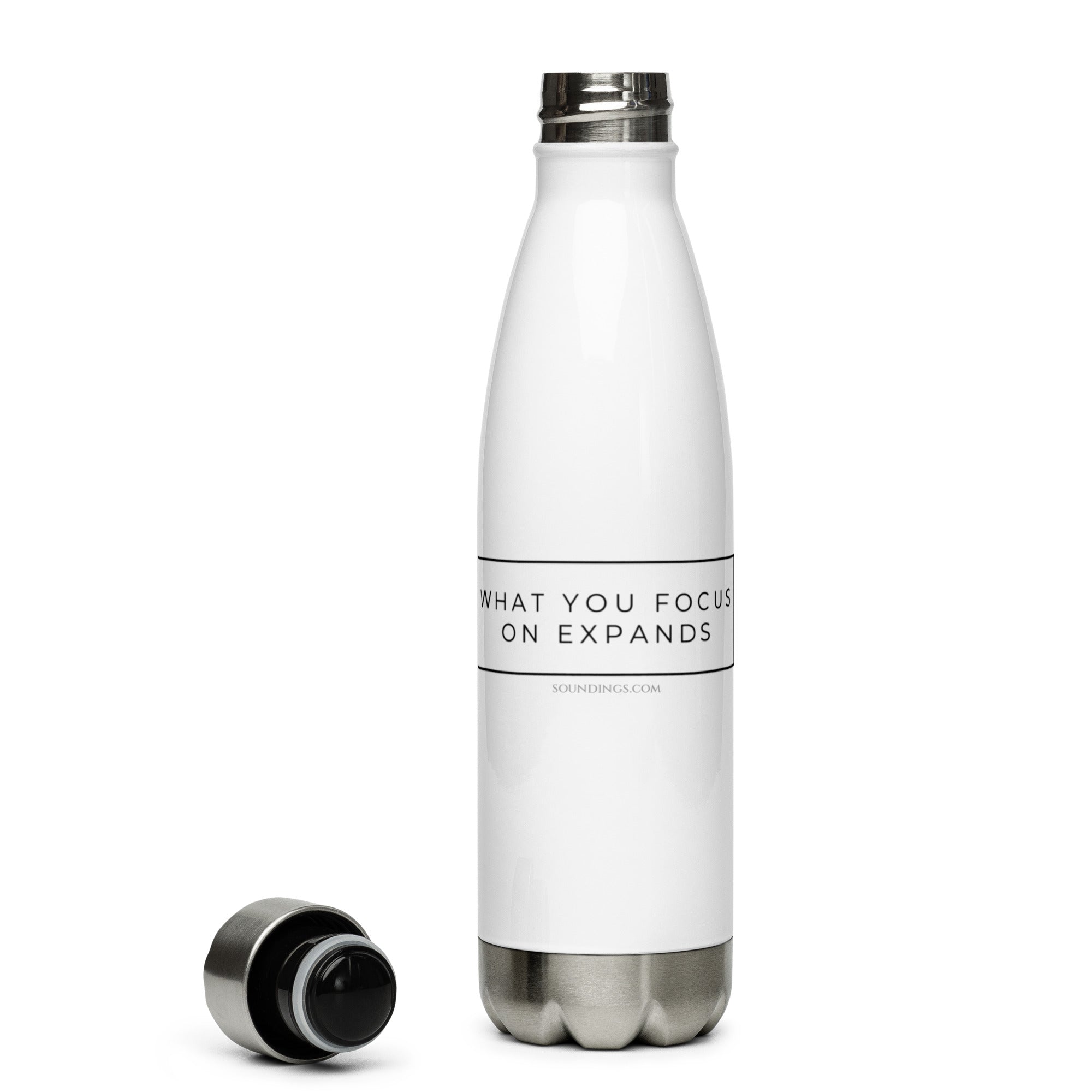 Double-walled stainless steel water bottle - "WHAT YOU FOCUS ON EXPANDS"